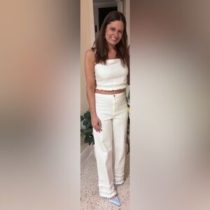 Lulus Mckayla White Frayed High-Rise Jeans and Twill Frayed Crop Tank Top